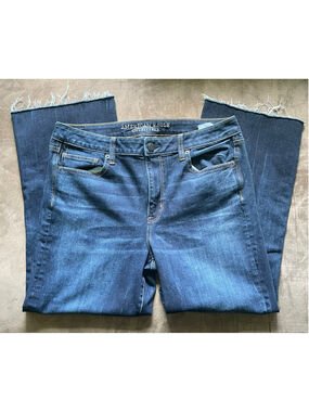 American Eagle Hi-Rise Kick Crop Jeans Size 14 Dark Wash Mini Flares Denim AEO
